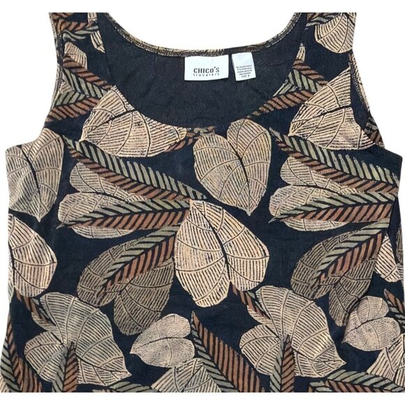 Vintage Chicos Leaf Print Sleeveless Tank 2 piece Top & Pants Set Size L - Picture 4 of 12